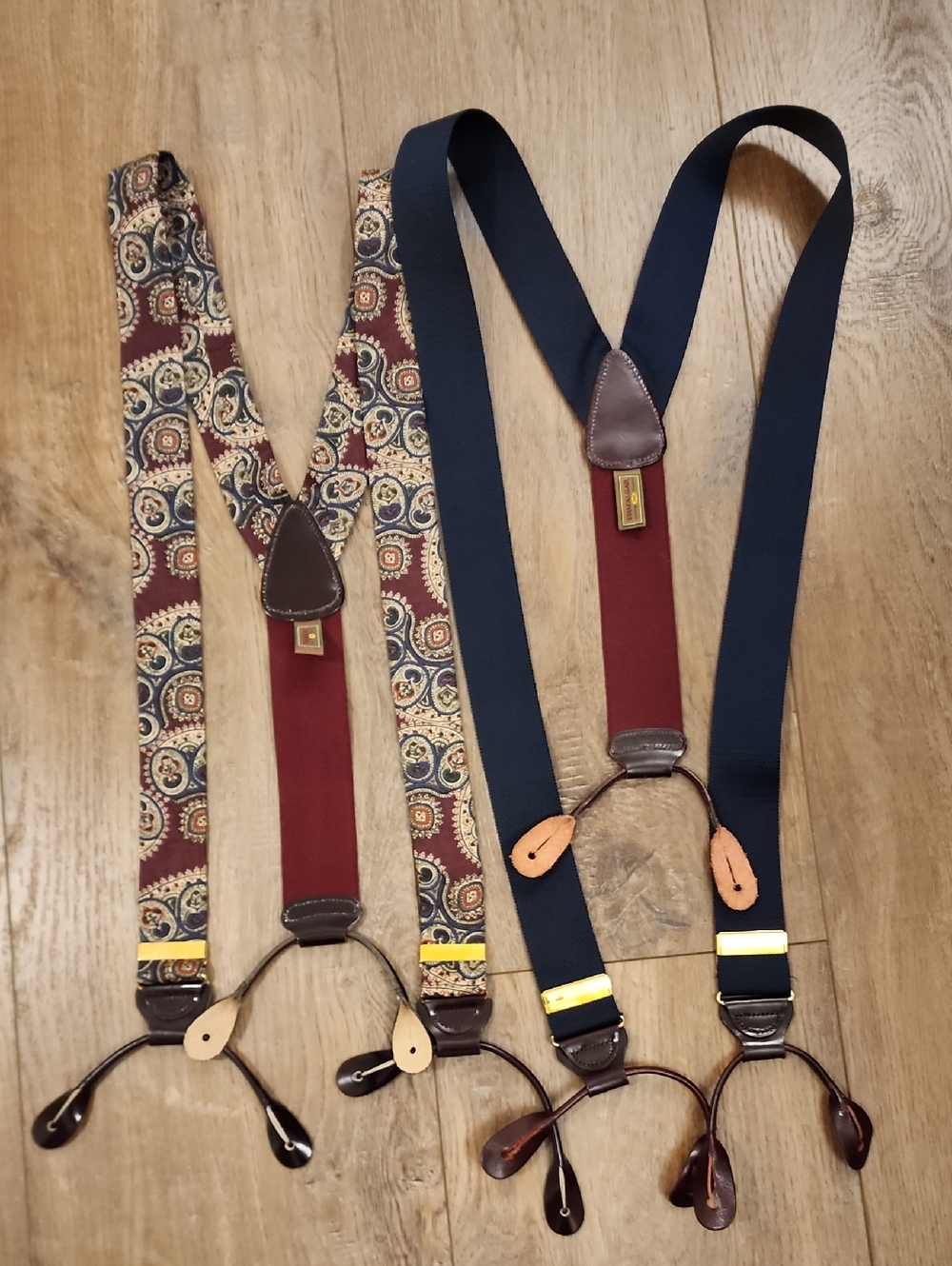 Trafalgar Lot of 2 Braces Suspenders Paisley Ribbon Leather Trim Woven Classic